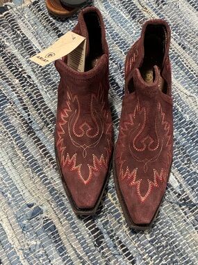 Ariat Burgundy Suede Western Cutout Booties
